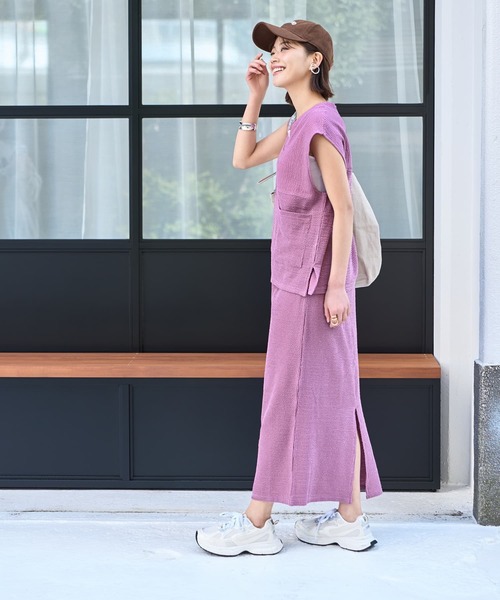 ニット セーター 「LUXE」ストライプ状フリルのカットソーセットアップ レディース LUXE】ストライプ状フリルのカットソーセットアップ（ニット