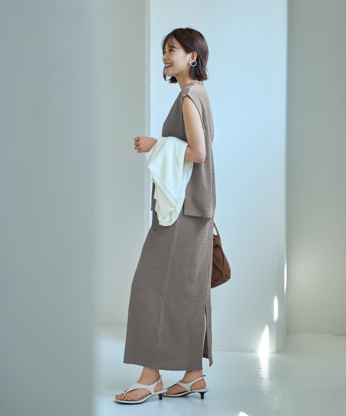ニット セーター 「LUXE」ストライプ状フリルのカットソーセットアップ レディース LUXE】ストライプ状フリルのカットソーセットアップ