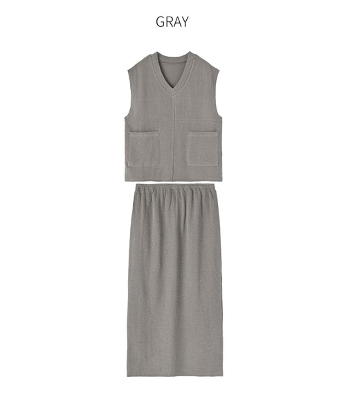 STYLE DELI(スタイルデリ)の「【LUXE】ストライプ状フリルのカットソーセットアップ(ニット/セーター・レディース・グレー/パープル・01/02)」の11枚目の写真