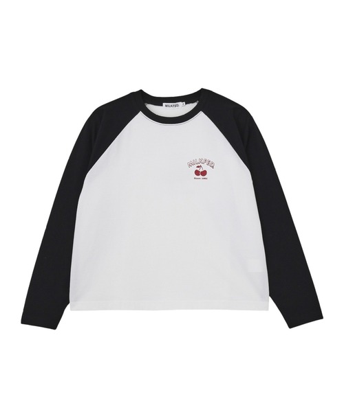 MILKFED.(ミルクフェド)の「ROUND LOGO GLITTER CHERRY B/B TEE(Tシャツ/カットソー・レディース・ホワイト/チャコール/オートミール・L/M)」の8枚目の写真