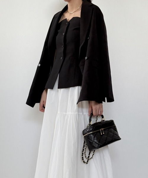 7days Life Styling（セブンデイズライフスタイリング）の「【みさとさんコラボ】フロントボタンビスチェ＋センタープレスタックワイドパンツ＜大きいサイズ有＞（スーツセット・レディース・グレー/ブラック・T3L/L/3L/LL/M/TLL/TM/TL）」の15枚目の写真