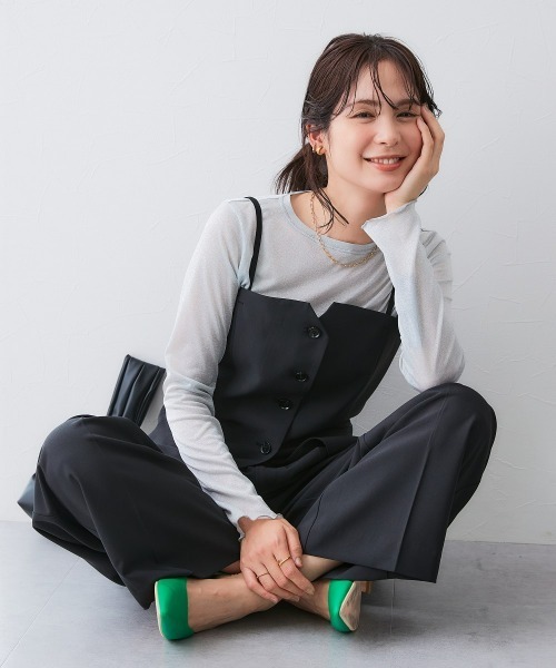 7days Life Styling（セブンデイズライフスタイリング）の「【みさとさんコラボ】フロントボタンビスチェ＋センタープレスタックワイドパンツ＜大きいサイズ有＞（スーツセット・レディース・グレー/ブラック・T3L/L/3L/LL/M/TLL/TM/TL）」の8枚目の写真