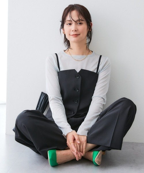 7days Life Styling（セブンデイズライフスタイリング）の「【みさとさんコラボ】フロントボタンビスチェ＋センタープレスタックワイドパンツ＜大きいサイズ有＞（スーツセット・レディース・グレー/ブラック・T3L/L/3L/LL/M/TLL/TM/TL）」の9枚目の写真