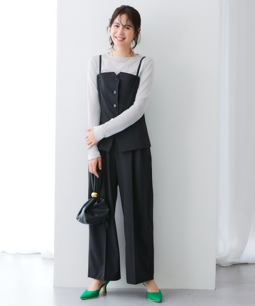 7days Life Styling（セブンデイズライフスタイリング）の「【みさとさんコラボ】フロントボタンビスチェ＋センタープレスタックワイドパンツ＜大きいサイズ有＞（スーツセット・レディース・グレー/ブラック・T3L/L/3L/LL/M/TLL/TM/TL）」の11枚目の写真