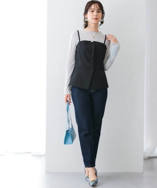 7days Life Styling（セブンデイズライフスタイリング）の「【みさとさんコラボ】フロントボタンビスチェ＋センタープレスタックワイドパンツ＜大きいサイズ有＞（スーツセット・レディース・グレー/ブラック・T3L/L/3L/LL/M/TLL/TM/TL）」の3枚目の写真