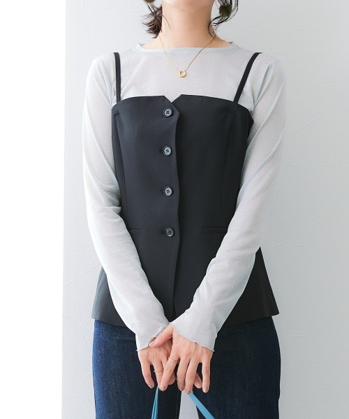 7days Life Styling（セブンデイズライフスタイリング）の「【みさとさんコラボ】フロントボタンビスチェ＋センタープレスタックワイドパンツ＜大きいサイズ有＞（スーツセット・レディース・グレー/ブラック・T3L/L/3L/LL/M/TLL/TM/TL）」の16枚目の写真