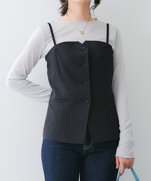 7days Life Styling（セブンデイズライフスタイリング）の「【みさとさんコラボ】フロントボタンビスチェ＋センタープレスタックワイドパンツ＜大きいサイズ有＞（スーツセット・レディース・グレー/ブラック・T3L/L/3L/LL/M/TLL/TM/TL）」の17枚目の写真