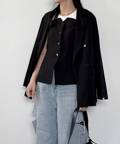 7days Life Styling（セブンデイズライフスタイリング）の「【みさとさんコラボ】フロントボタンビスチェ＋センタープレスタックワイドパンツ＜大きいサイズ有＞（スーツセット・レディース・グレー/ブラック・T3L/L/3L/LL/M/TLL/TM/TL）」の13枚目の写真