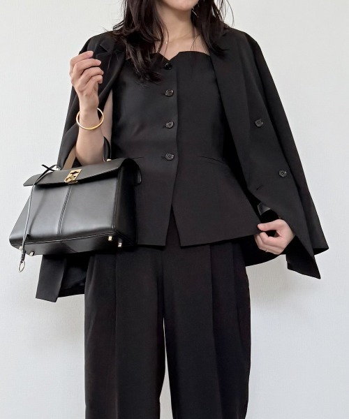 7days Life Styling（セブンデイズライフスタイリング）の「【みさとさんコラボ】フロントボタンビスチェ＋センタープレスタックワイドパンツ＜大きいサイズ有＞（スーツセット・レディース・グレー/ブラック・T3L/L/3L/LL/M/TLL/TM/TL）」の19枚目の写真