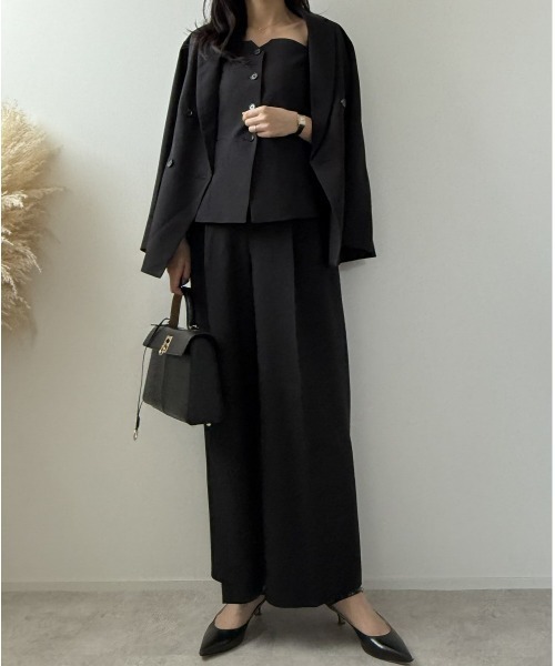 7days Life Styling（セブンデイズライフスタイリング）の「【みさとさんコラボ】フロントボタンビスチェ＋センタープレスタックワイドパンツ＜大きいサイズ有＞（スーツセット・レディース・グレー/ブラック・T3L/L/3L/LL/M/TLL/TM/TL）」の20枚目の写真