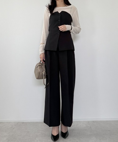 7days Life Styling（セブンデイズライフスタイリング）の「【みさとさんコラボ】フロントボタンビスチェ＋センタープレスタックワイドパンツ＜大きいサイズ有＞（スーツセット・レディース・グレー/ブラック・T3L/L/3L/LL/M/TLL/TM/TL）」の22枚目の写真