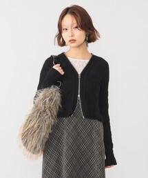 Ray BEAMS | シャーリング ジップ Vネック カーディガン [手洗い可](カーディガン/ボレロ)