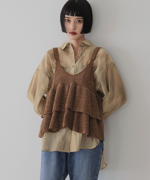 LOWRYS FARM（ローリーズファーム）の「モールペプラムベスト　581091（ベスト・レディース・ブラウン/ダークグレー/ベージュ・FREE）」の2枚目の写真