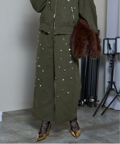 Vegan Leather Bijou Pants/ヴィーガンレザービジューパンツ■セットアップ対応■