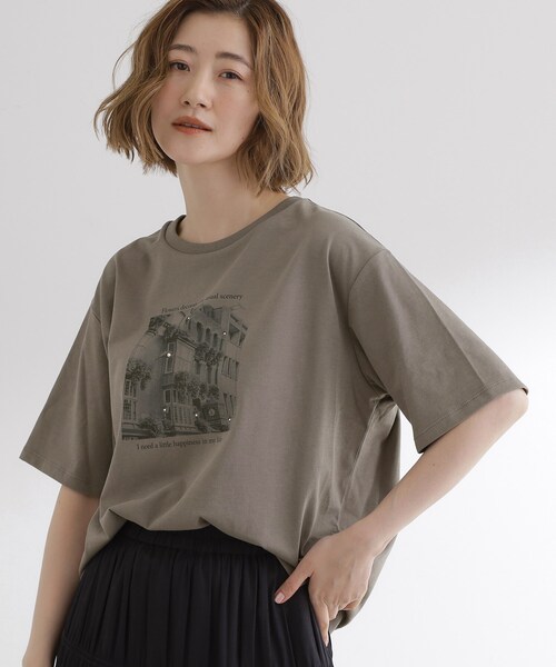 grove(グローブ)の「夏に映える 大人のクロップドTシャツ(Tシャツ/カットソー・レディース・ライトベージュ/オフホワイト/グレー・01/02/03/04/05)」の8枚目の写真