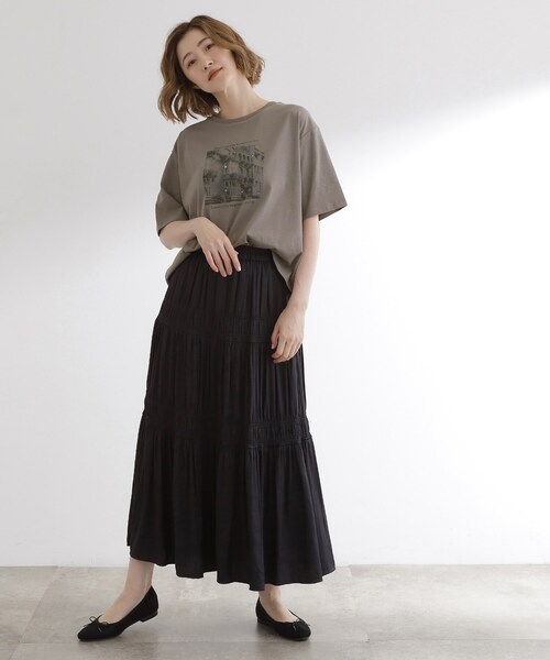 grove(グローブ)の「夏に映える 大人のクロップドTシャツ(Tシャツ/カットソー・レディース・ライトベージュ/オフホワイト/グレー・01/02/03/04/05)」の10枚目の写真