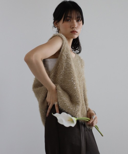 セール】【動画あり】glitter shaggy knit vest / ラメシャギー