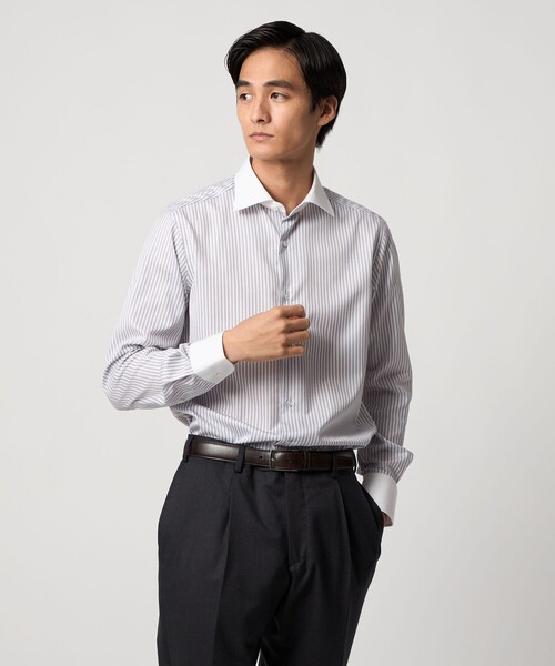 UNITED ARROWS(ユナイテッドアローズ)の「イージーケア AG キャンディーストライプ セミワイドカラー クレリックシャツ 抗菌防臭(ビジネスシャツ・メンズ・グレー系・41cm/38cm/40cm/39cm)」の12枚目の写真