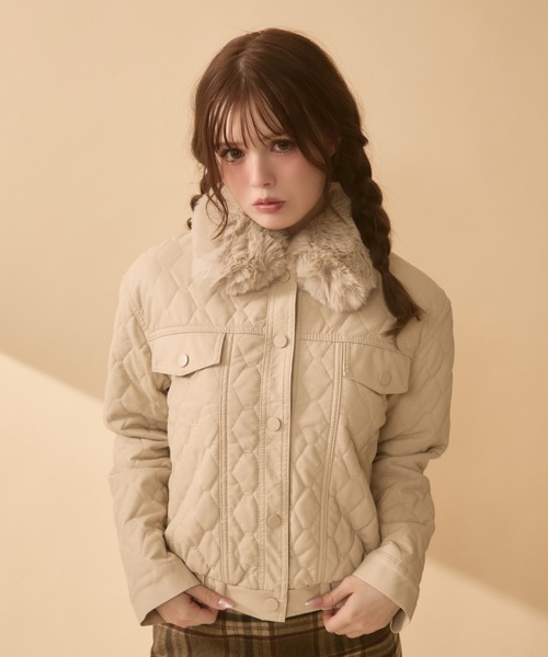 伊太利屋 ファー キルティングジャケット ブルゾン セール】ファー襟キルティングジャケット(ブルゾン)|TITTY&CO