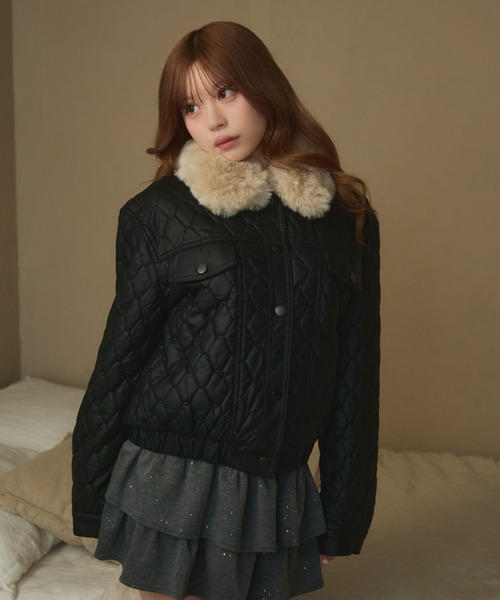 伊太利屋 ファー キルティングジャケット ブルゾン セール】ファー襟キルティングジャケット(ブルゾン)|TITTY&CO