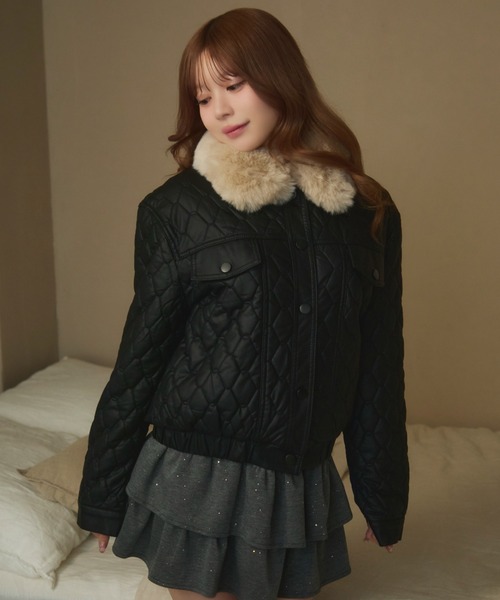 伊太利屋　ファー　キルティングジャケット　ブルゾン セール】ファー襟キルティングジャケット（ブルゾン）｜TITTY&CO