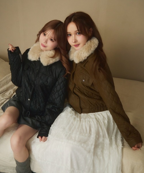 アルチビオ＊2wayファー付きキルティングセットアップ アウター ジャケット Fur zip up jacket