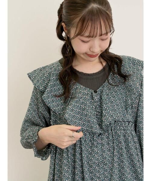 Samansa Mos2（サマンサ モスモス）の「【S/Mサイズ】柄アソート襟フリル2WAYワンピース（ワンピース・レディース・ベージュ/ネイビー/キナリ/グリーン・M/S）」の5枚目の写真
