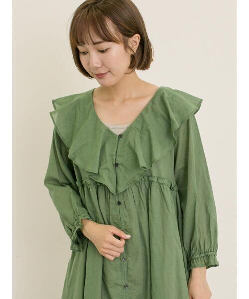 Samansa Mos2（サマンサ モスモス）の「【S/Mサイズ】柄アソート襟フリル2WAYワンピース（ワンピース・レディース・ベージュ/ネイビー/キナリ/グリーン・M/S）」の9枚目の写真