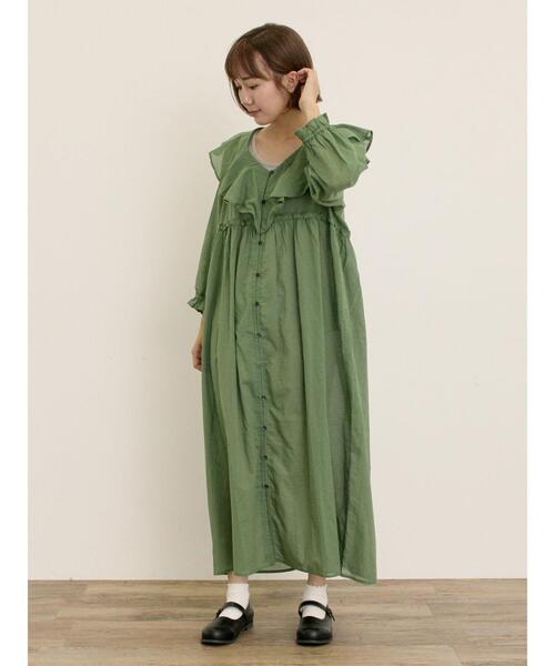 Samansa Mos2（サマンサ モスモス）の「【S/Mサイズ】柄アソート襟フリル2WAYワンピース（ワンピース・レディース・ベージュ/ネイビー/キナリ/グリーン・M/S）」の11枚目の写真