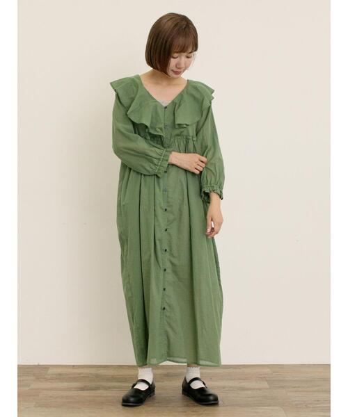 Samansa Mos2（サマンサ モスモス）の「【S/Mサイズ】柄アソート襟フリル2WAYワンピース（ワンピース・レディース・ベージュ/ネイビー/キナリ/グリーン・M/S）」の12枚目の写真