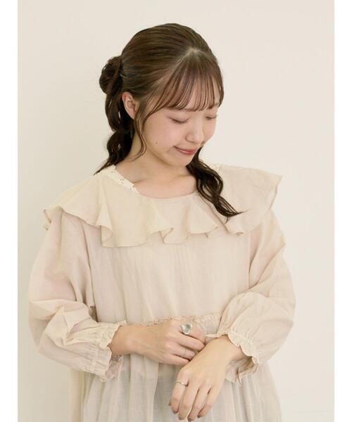 Samansa Mos2（サマンサ モスモス）の「【S/Mサイズ】柄アソート襟フリル2WAYワンピース（ワンピース・レディース・ベージュ/ネイビー/キナリ/グリーン・M/S）」の19枚目の写真