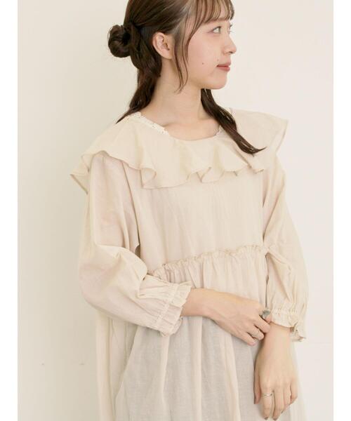 Samansa Mos2（サマンサ モスモス）の「【S/Mサイズ】柄アソート襟フリル2WAYワンピース（ワンピース・レディース・ベージュ/ネイビー/キナリ/グリーン・M/S）」の20枚目の写真