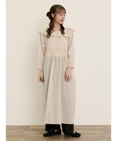 Samansa Mos2（サマンサ モスモス）の「【S/Mサイズ】柄アソート襟フリル2WAYワンピース（ワンピース・レディース・ベージュ/ネイビー/キナリ/グリーン・M/S）」の21枚目の写真