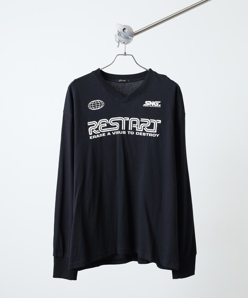 FUNALIVE(ファンアライブ)の「オーバーサイズ プリント ロングTシャツ Oversized printed long sleeve T-shirt unisex(Tシャツ/カットソー・メンズ・ヘザーチャコール/オフホワイト/チャコールグレー/ネイビー/ブラック/杢グレー/ホワイト系3/ホワイト系2/ヘザーグレー/ホワイト系1/ブラック系2/オートミール/ブラック系4/チャコール/サックスブルー/ブラック系1/ネイビー系1/パープル・L/M/XL)」の8枚目の写真