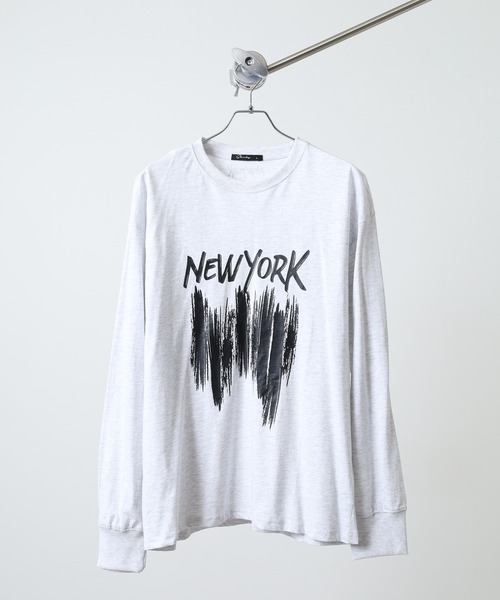 FUNALIVE(ファンアライブ)の「オーバーサイズ プリント ロングTシャツ Oversized printed long sleeve T-shirt unisex(Tシャツ/カットソー・メンズ・ヘザーチャコール/オフホワイト/チャコールグレー/ネイビー/ブラック/杢グレー/ホワイト系3/ホワイト系2/ヘザーグレー/ホワイト系1/ブラック系2/オートミール/ブラック系4/チャコール/サックスブルー/ブラック系1/ネイビー系1/パープル・L/M/XL)」の1枚目の写真