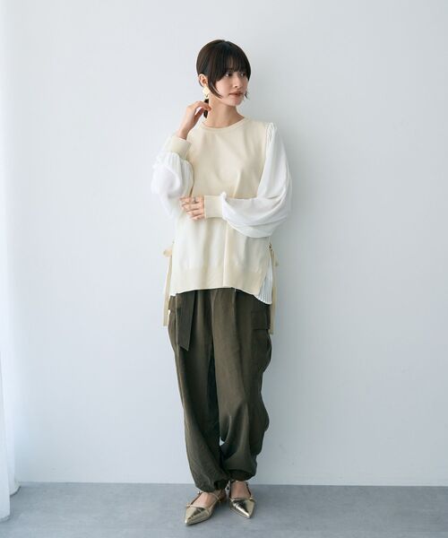 YECCA VECCA(イェッカヴェッカ)の「サイドプリーツ異素材MIXプルオーバー(ニット/セーター・レディース・アイボリー/キャメル/ブラック・FREE)」の20枚目の写真