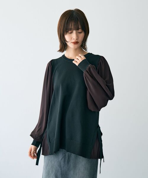 YECCA VECCA(イェッカヴェッカ)の「サイドプリーツ異素材MIXプルオーバー(ニット/セーター・レディース・アイボリー/キャメル/ブラック・FREE)」の22枚目の写真