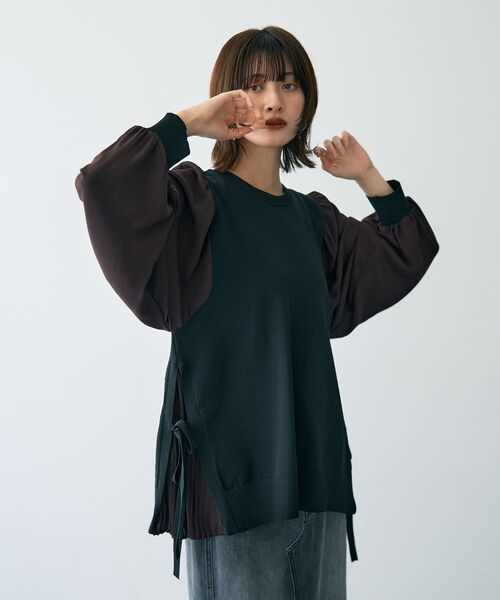 YECCA VECCA(イェッカヴェッカ)の「サイドプリーツ異素材MIXプルオーバー(ニット/セーター・レディース・アイボリー/キャメル/ブラック・FREE)」の5枚目の写真