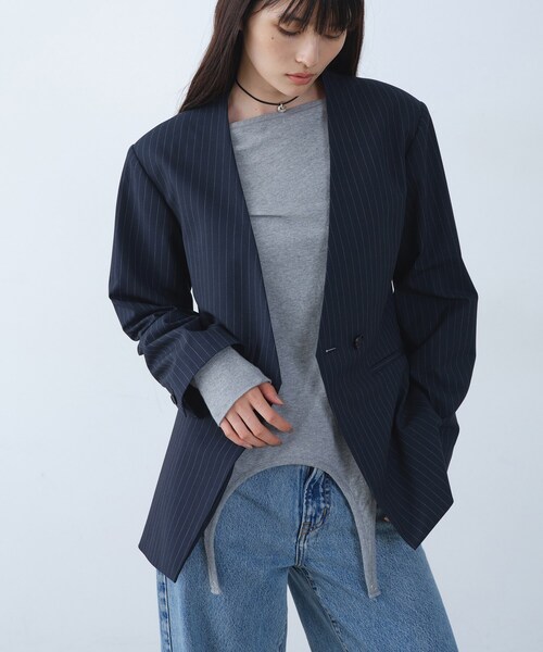 CODE A(コードエー)の「tailored mood over jacket(ノーカラージャケット・レディース・ネイビー系2/グレー系2・00)」の6枚目の写真