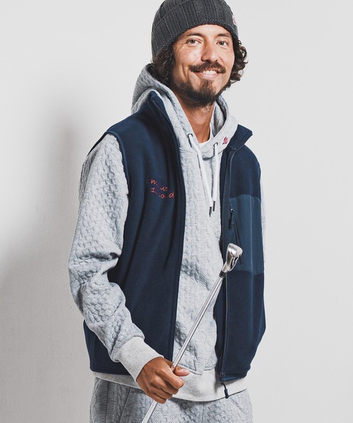 1minute 1second(ワンミニットワンセカンド)の「mcg3723-microfleece zip vest with cursive embroidery フリースジップベスト(1M25F300)(ベスト・メンズ・ネイビー/ブラック・XXL/XL/L/M)」の2枚目の写真