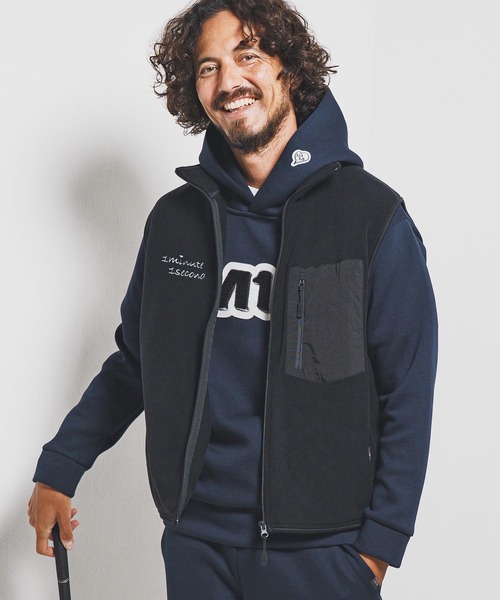 mcg3723-microfleece zip vest with cursive embroidery フリース