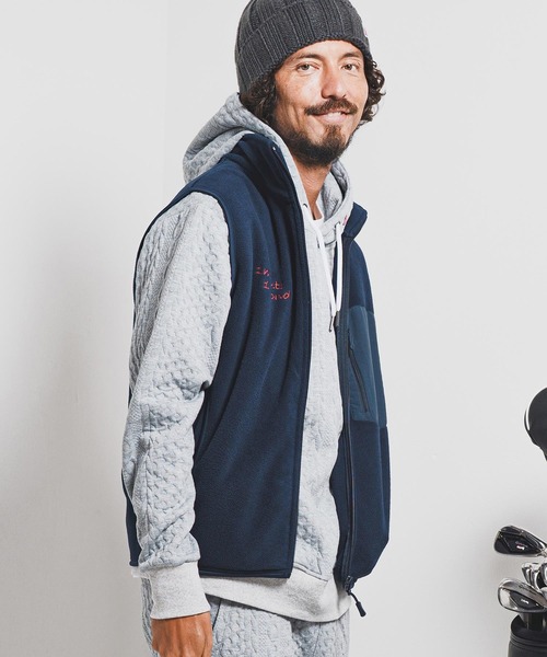 1minute 1second(ワンミニットワンセカンド)の「mcg3723-microfleece zip vest with cursive embroidery フリースジップベスト(1M25F300)(ベスト・メンズ・ネイビー/ブラック・XXL/XL/L/M)」の3枚目の写真