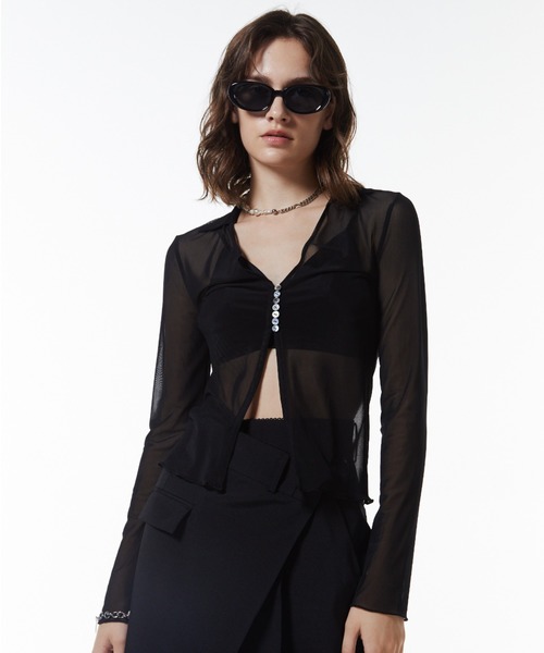 JOSE MOON(ジョゼムーン)の「SHEER PATERN CARDIGAN/シアーパターンカーディガン(Tシャツ/カットソー・レディース・ライトグリーン/ブルー/ブラック・FREE)」の2枚目の写真