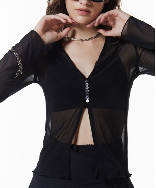 JOSE MOON(ジョゼムーン)の「SHEER PATERN CARDIGAN/シアーパターンカーディガン(Tシャツ/カットソー・レディース・ライトグリーン/ブルー/ブラック・FREE)」の12枚目の写真