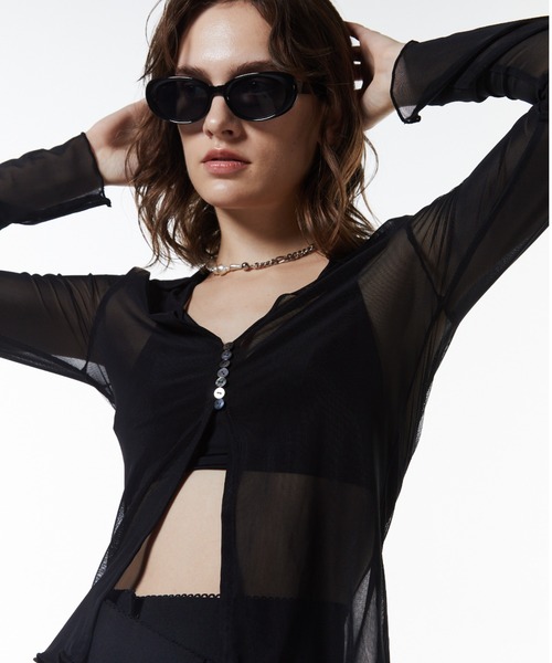 JOSE MOON(ジョゼムーン)の「SHEER PATERN CARDIGAN/シアーパターンカーディガン(Tシャツ/カットソー・レディース・ライトグリーン/ブルー/ブラック・FREE)」の8枚目の写真