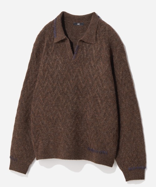 HARE（ハレ）の「ハイショクステッチニットポロ(HARE)（ニット/セーター・メンズ・ブルー/ブラック/アイボリー/ブラウン・FREE）」の3枚目の写真