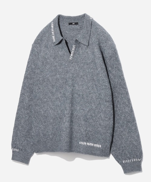 HARE（ハレ）の「ハイショクステッチニットポロ(HARE)（ニット/セーター・メンズ・ブルー/ブラック/アイボリー/ブラウン・FREE）」の4枚目の写真