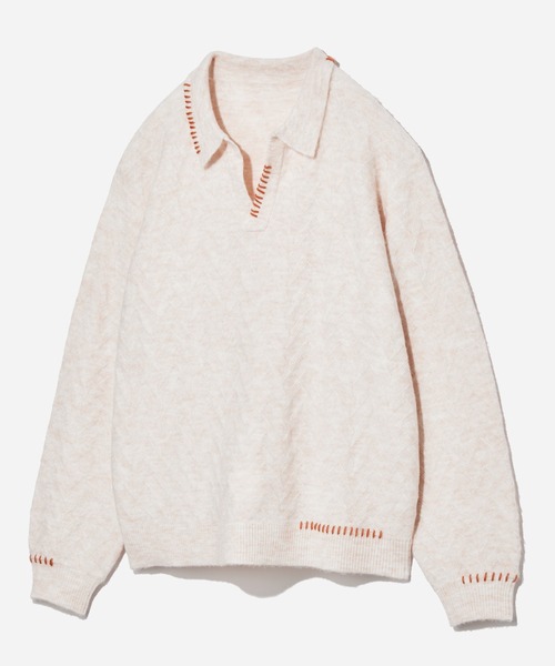 HARE（ハレ）の「ハイショクステッチニットポロ(HARE)（ニット/セーター・メンズ・ブルー/ブラック/アイボリー/ブラウン・FREE）」の2枚目の写真