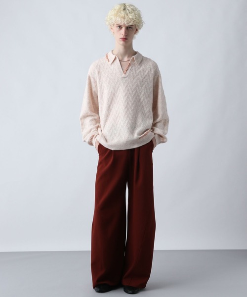 HARE（ハレ）の「ハイショクステッチニットポロ(HARE)（ニット/セーター・メンズ・ブルー/ブラック/アイボリー/ブラウン・FREE）」の8枚目の写真