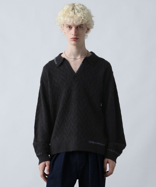 HARE（ハレ）の「ハイショクステッチニットポロ(HARE)（ニット/セーター・メンズ・ブルー/ブラック/アイボリー/ブラウン・FREE）」の21枚目の写真